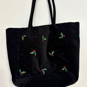 Elegant Black velvet Tote with Festive Embroidery